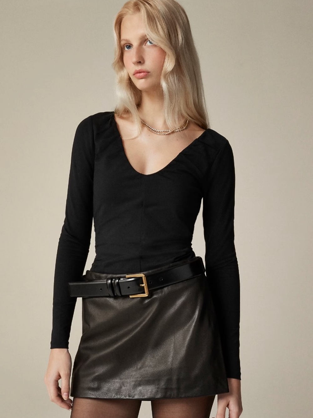 Stretch cotton-blend riches V-neck top